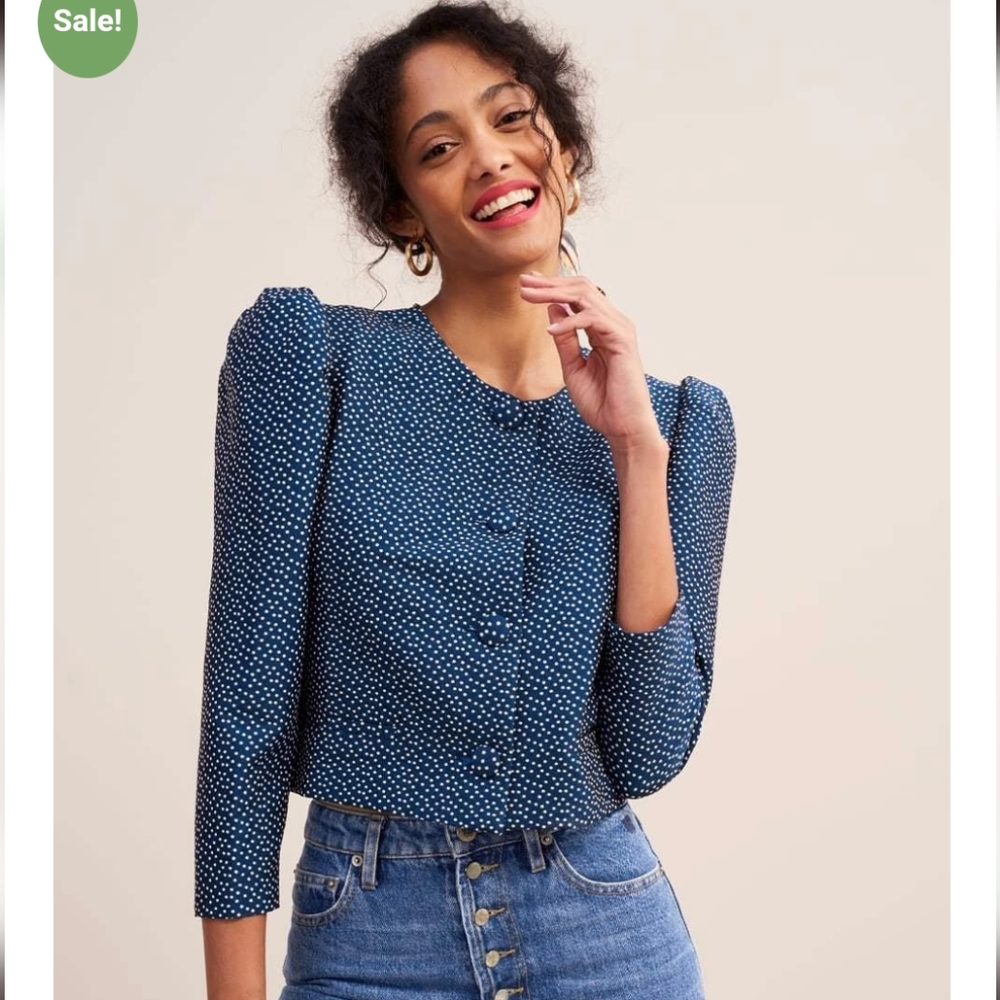 Rouje Claudette puff sleeve blue jacket